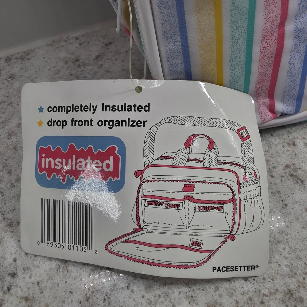 Vintage Evenflo insulated Diaper Bag Rainbow Stripe Pastel Pacesetter NWT